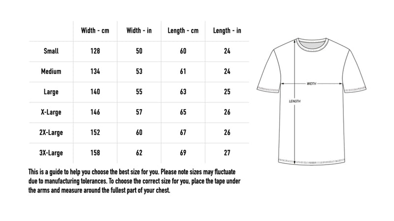 Size chart for Wreckers Away Jersey - Black
